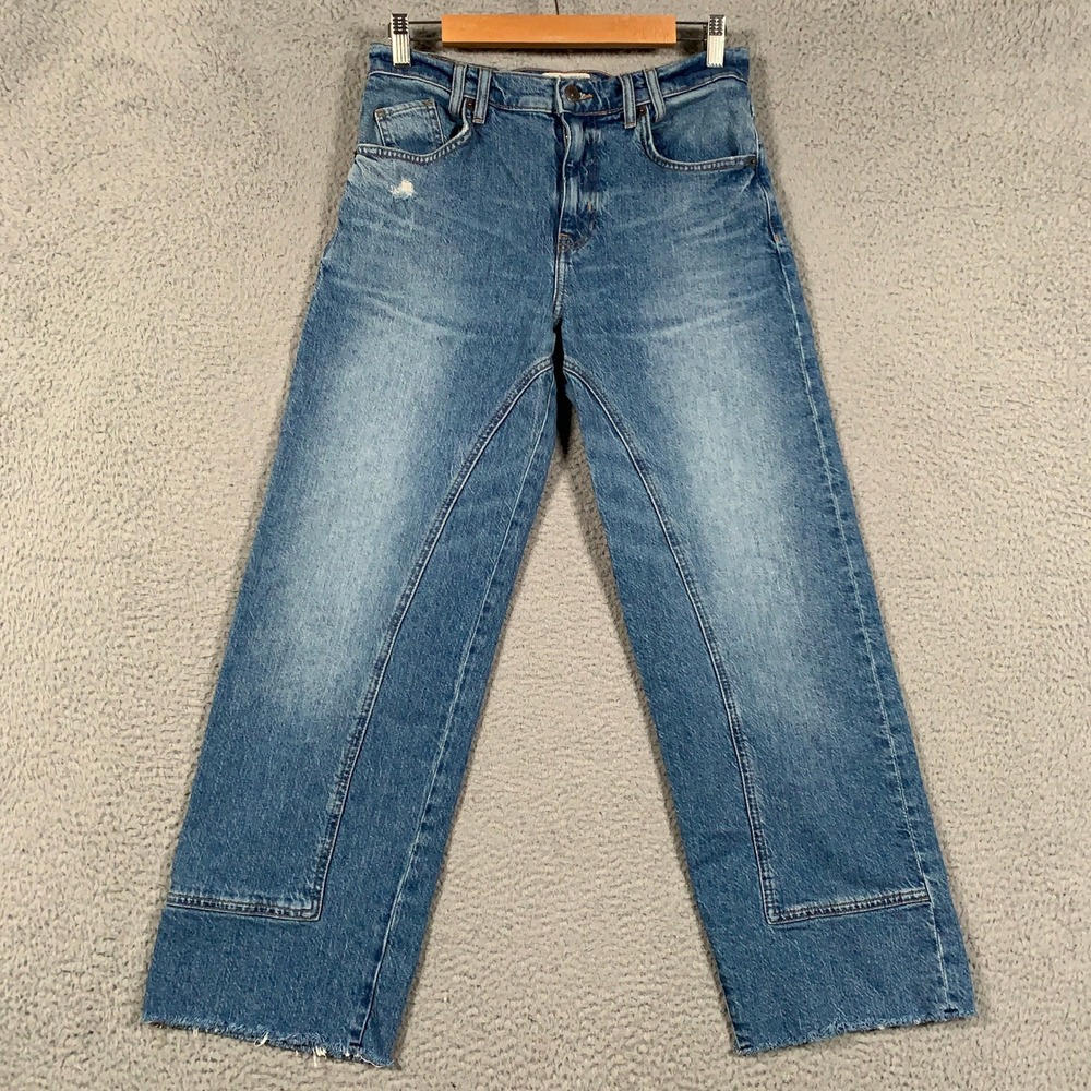 We The Free People Barrel Wide Leg Jeans Women's 27 Blue Straight Stretch Denim